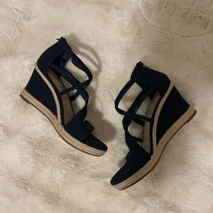 Impo Navy Blue Strappy Wedge Sandals